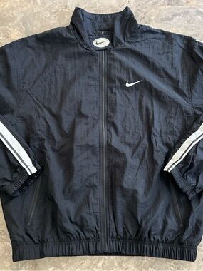 Vintage 2000s Nike Windbreaker Jacket Black L Swoosh Stripe